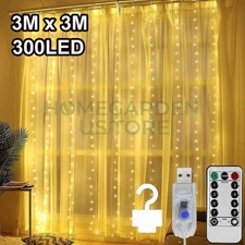 300 LED Curtain Fairy Lights USB String Light With Remote Xmas Party Wedding