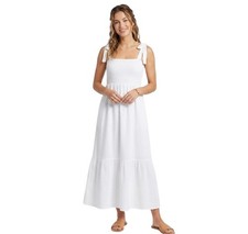 BB Dakota Steve Madden Gauze Maxi Dress Sz M White Smocked Tie Straps Boho Beach