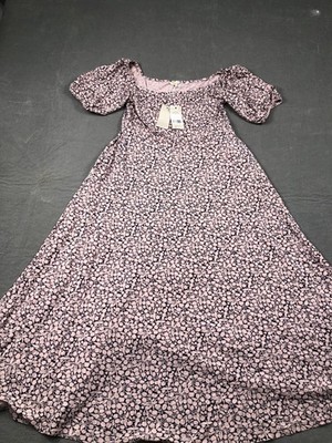 Boden Dress Womens 8P Pink Floral Square Neck Puff Sleeve Maxi Jersey NWT