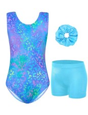 Girls Gymnastics Leotards Sparkly Sleeveless Outfit With Shorts