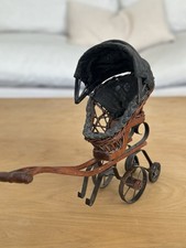 Vintage Miniature Baby Carriage Wicker Wood Metal Dollhouse Pram Stroller