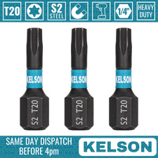 3 x T20 Torx 25mm 1" Impact Screwdriver Bits Star Magnetic 1/4" Universal KELSON