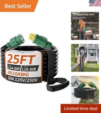 25FT 30 Amp Generator Extension Cord 4 Prong, NEMA L14-30P/L14-30R 10 Gauge S...