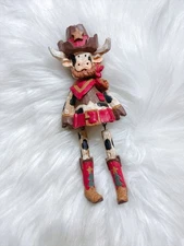 Vintage Midwest of Cannon Falls Christmas Western Cowboy Steer Wooden Ornament 