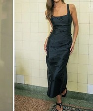 DESIGNER LOVAAN ?CAMILLA? BLACK TAFFETA MIDI DRESS RETRO BOWS UK 14 �395 BNWT