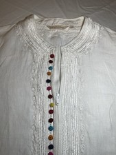 Soft Surroundings Women's White Linen Embroidered Kurta Medium Made in India