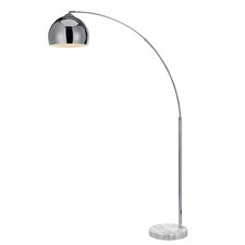 Modern Curved Arc Floor Lamp with Bell Shade & Marble Base, Chrome/White Teamson