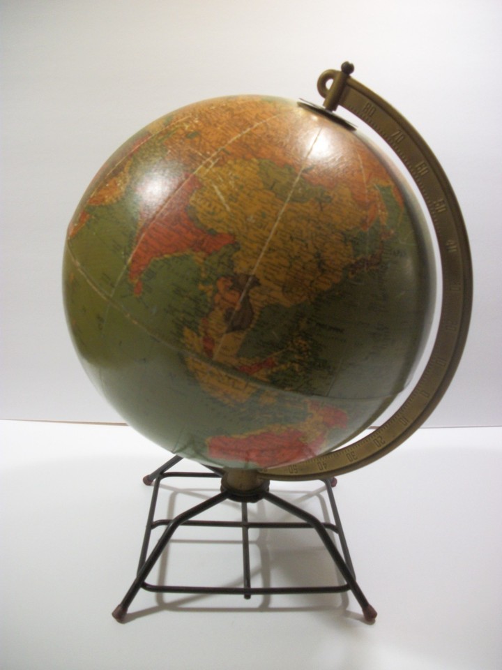 1940s Replogle 10" desk globe — Made in USA, pre-war cartography, the kind of thing that makes a home library look instantly curated.