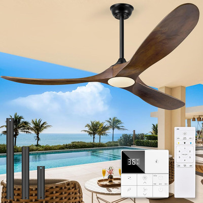 52'' Outdoor Ceiling Fan with Lights & Remote, Quiet DC Motor - Deep Walnut