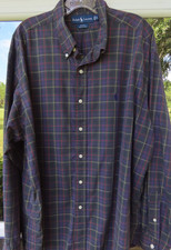 Ralph Lauren Blake Casual Shirt Mens Pure Cotton Green Plaid Checks Polo Pony XL