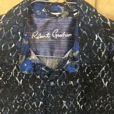 ROBERT GRAHAM mens Designer SHIRT, navy white pattern, LS, sz SMall