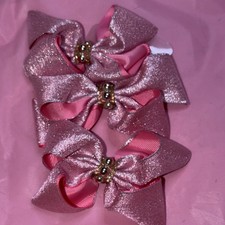 Pink Glitter Bow Hair Accessories Set for Girls, Fabric, One Size