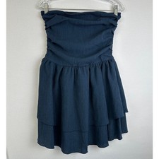 Cider Strapless Tiered Mini Dress Blue Ruched Tube Women's Size M