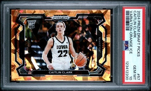 CAITLIN CLARK 2024 Panini Prizm Draft Rookie Var ORANGE ICE #57 PSA 10 GEM *ke