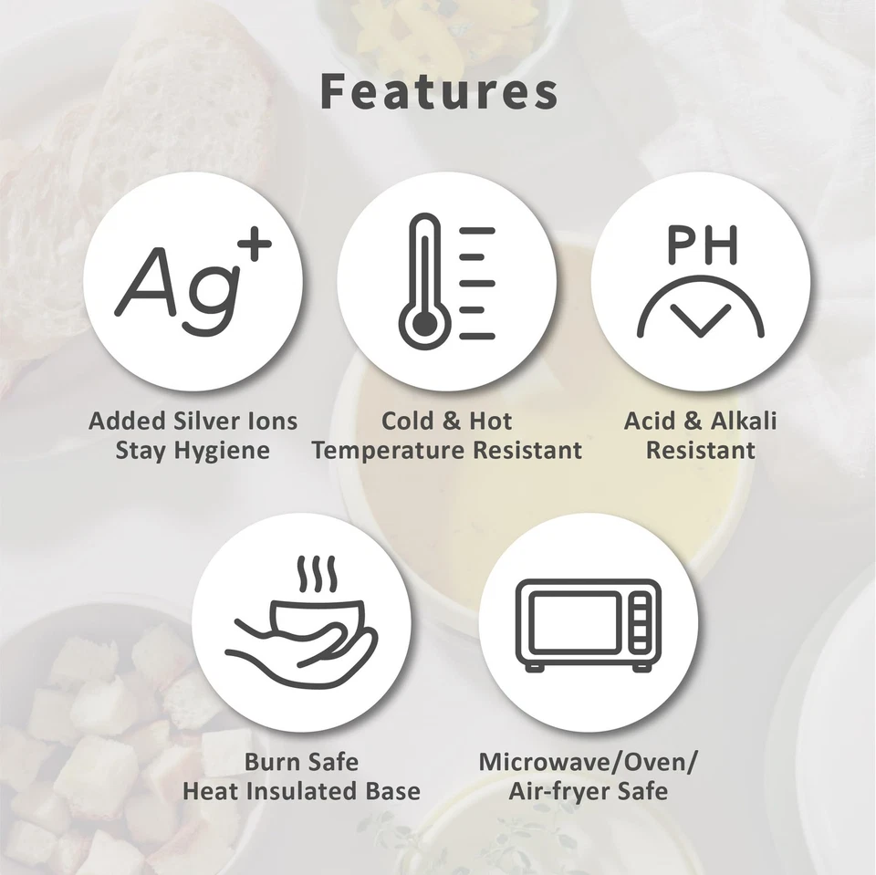 Juego de 3 cuencos de silicona con tapas, a prueba de fugas, sin BPA, varios tamaños, gris Foto 2 de 4