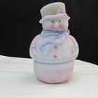 Fenton Blue Burmese Drifty Hand Painted Snowman Fairy Light 2006 M150