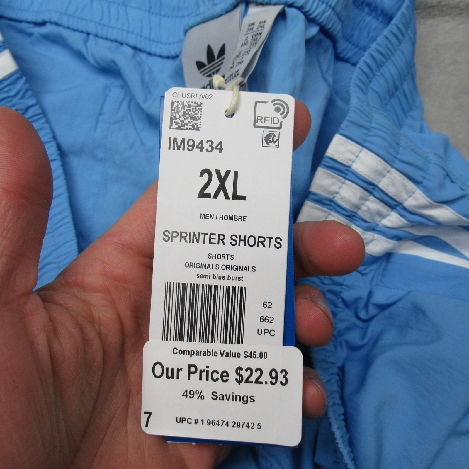 Adidas Shorts Mens 2XL Blue Drawstring Light Adicolor Classics Sprinter $45 NEW thumbnail 4