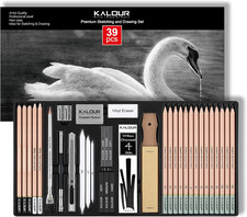 39Pcs Drawing Pencil Set, Professional Sketch Pencils 5H-14B , Black and White