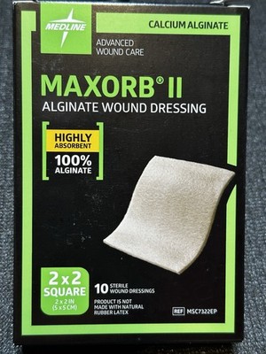 Maxorb II 2 x2  Calcium Alginate Wound Dressings Box of 10 Exp 2/2028 Sealed New