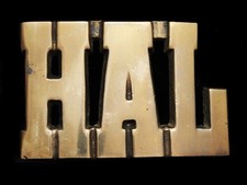LL21167 NOS VINTAGE 1970s CUT-OUT NAME HAL SOLID BRASS BELT BUCKLE