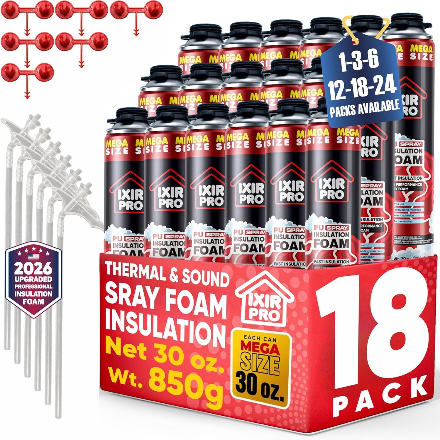 Mega Size Spray Foam Insulation Can (18x30 oz. / 850 g) Expanding Sealant