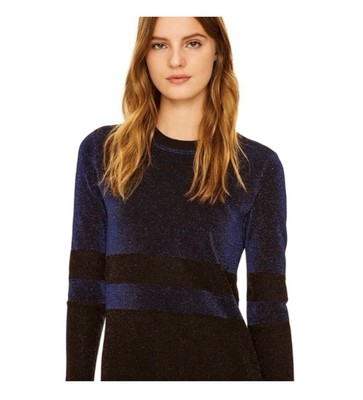 Tory Burch Sweater ,  XSmall, Metallic blue/ black Stripe