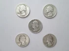 Lot of 5 US Washington Quarters 1940's - 90% Silver Lot Of 5 Coins