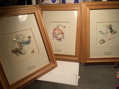 3 Framed Prints Norman Rockwell Flying High, Old Couple, Young Couple 12.5 x10 
