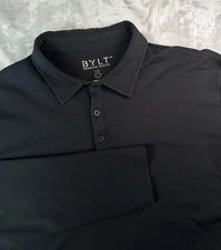 BYLT Polo Shirt Mens Large Black Long Sleeve Stretch Casual Performance