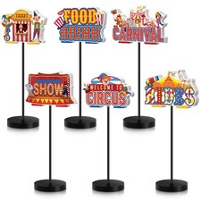 6 PCS Carnival Circus Party Decor Table Centerpieces Wooden Standing Signs