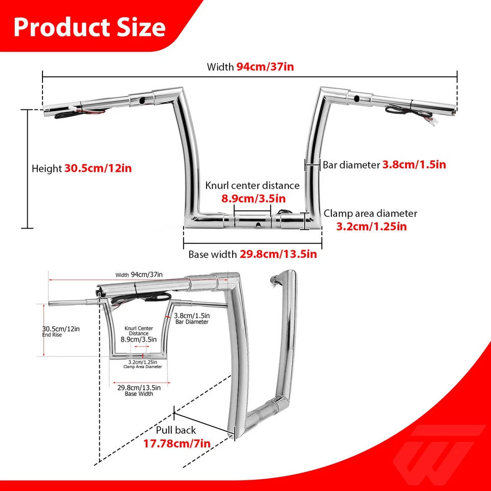 Manillar de barra Plug&play Ape precableado cromado 12" Road Glide para Harley 2015-2023 Foto 2 de 4