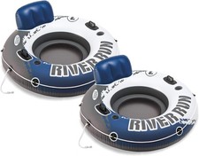 Intex River Run I Inflatable Float Sport Lounge Raft with Cup Holders 2 Pack