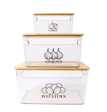 Potato and Onion Storage Bins, Transparent Acrylic Potato Bin with Bamboo Lid...