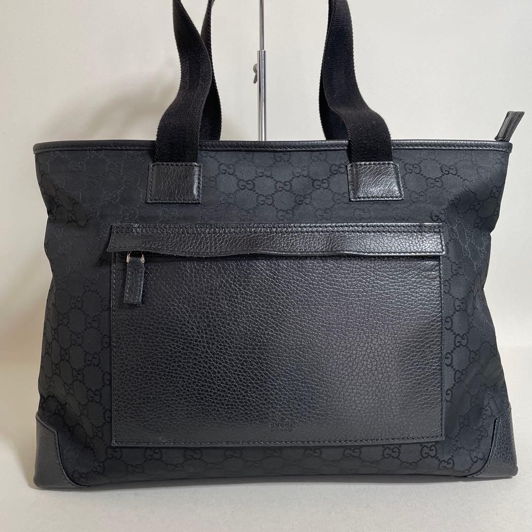 GUCCI GG Nylon Tote Bag Black Leather Trim Excellent Condition thumbnail 2