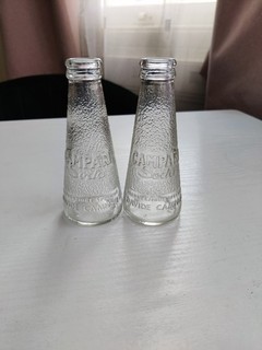2x Clear Glass Embossed Campari Soda Bottles 13cm Italy