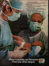1976 Print ad Pampers retro Diapers Doctor Nurse Baby Photo mask 08/10/22