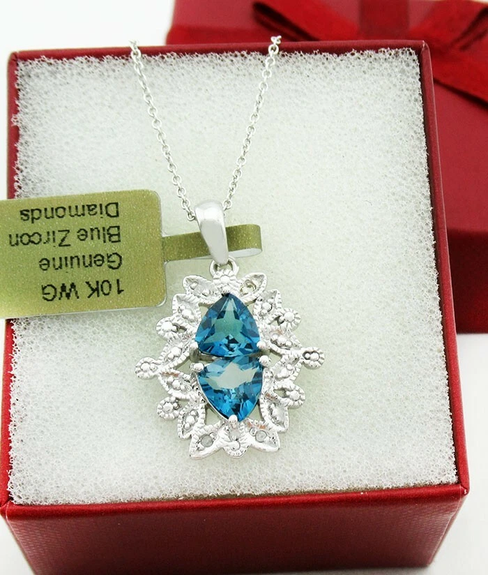 GENUINO COLGANTE DE 2,53 quilates de circón azul y diamantes de oro blanco de 10k * Hecho en EE. UU. Foto 3 de 4