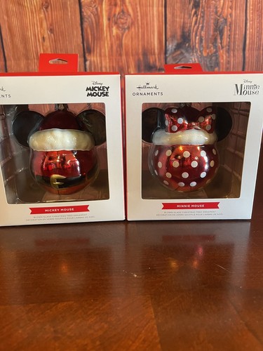 Disney 2 Hallmark Blown Glass Ornaments Mickey & Minnie Christmas Collection - Picture 2 of 6