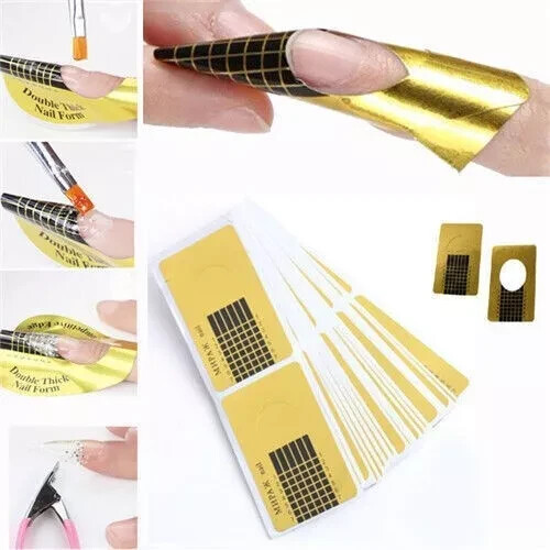 100 Nail Art Gold Guide Forms Acrylic UV Gel Tips Extensions Manicure Stickers - Picture 2 of 21