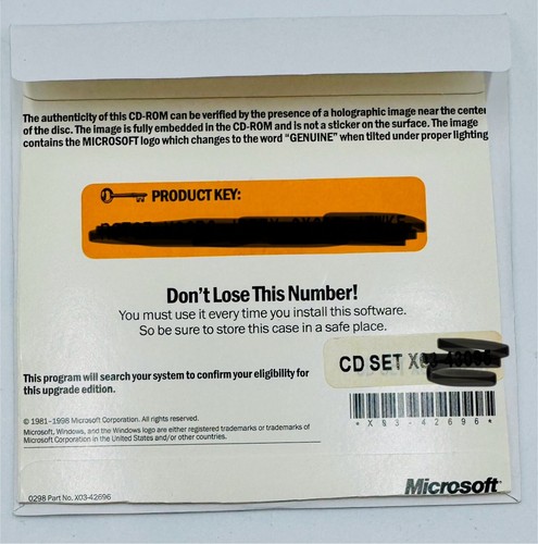 983 Key Microsoft Windows 98 upgrade w/ Product Key | eBay