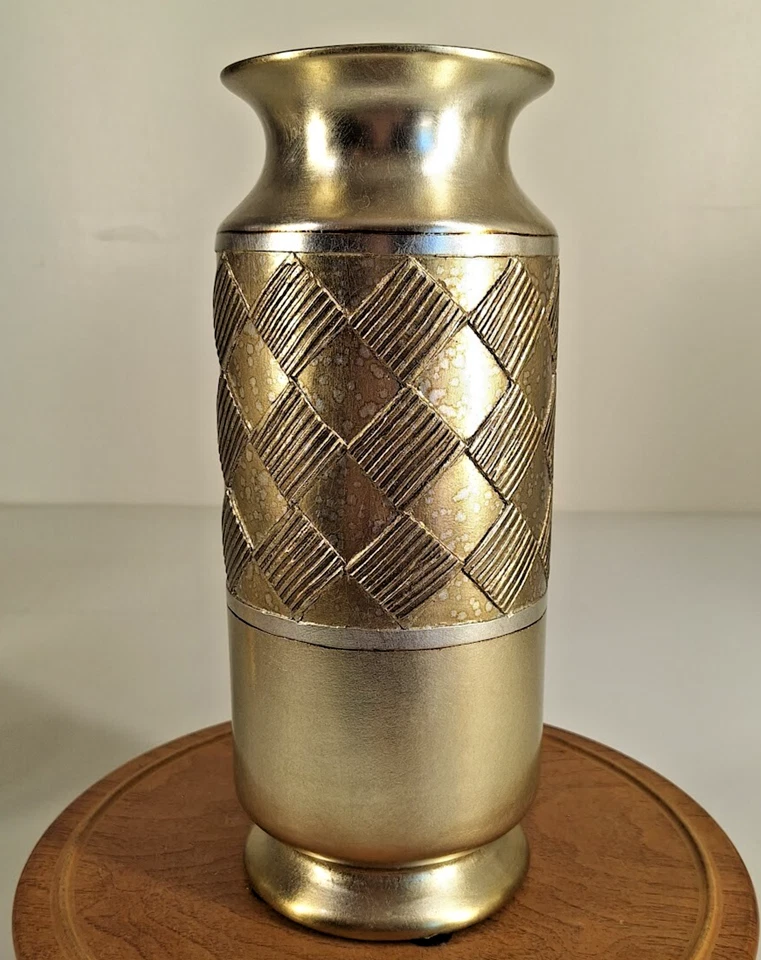 Jarrón de cerámica vintage decoración flor arte cerámica en relieve tono dorado Foto 4 de 4