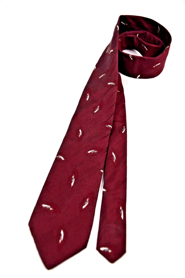 Neck Tie VTG Bugle Boy 80s New Wave Maroon Silk Brocade with White 55" x 2.5" - Image 2 of 4
