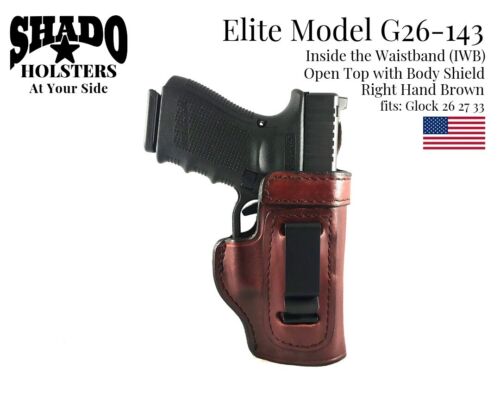 SHADO Leather Holster Elite Model G26-143 RH Brown IWB fits Glock 26 27 33 Brand - Picture 1 of 12