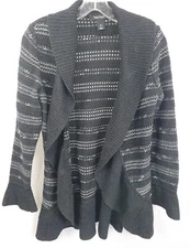 White House Black Market Black with White Open Front Tunic Cardigan Size Small