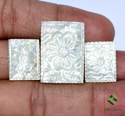 Natürlich Perlmutt Handgefertigt Schnitzerei Set Mit 3 Stück 16x13 MM & 25x18 MM