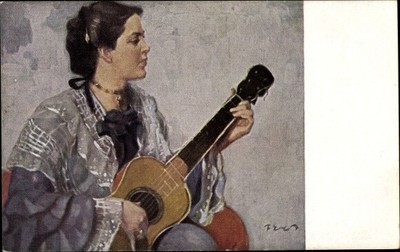 Künstler Ak Erler, Fr., Ein Lied, Frau mit Gitarre, Jugend... - 3354722