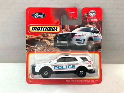 Matchbox 2016 FORD INTERCEPTOR UTILITY - 2023 No # on Card - SHORT CARD - White