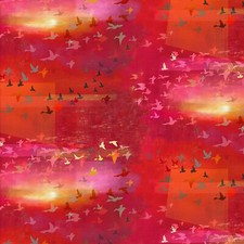 3 Wishes - Tropicolor Birds - Birds In Flight - Red, Fabric by the Yard
