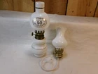 Vintage Small White Milk Glass Oil Lamp wtih Extra Burner & Chimney
