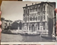 ORIGINAL PHOTOGRAPH 1900 c. VENICE PALACE HORSES LARGE CANAL cm 19x24-719